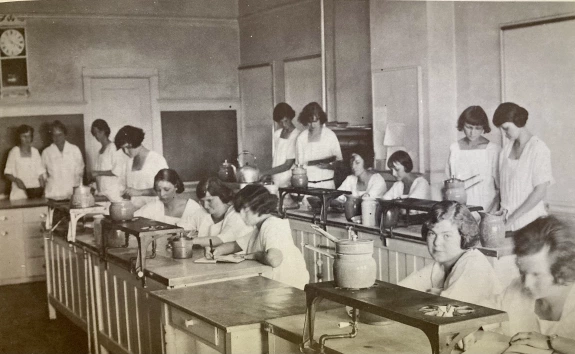 A home economics class convenes in the food laboratory, about 1922.