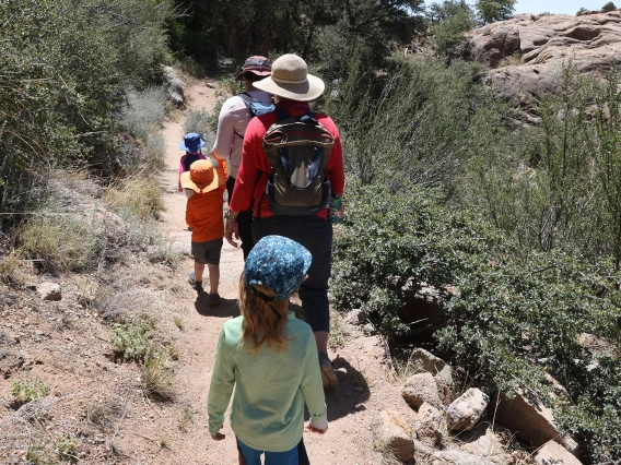 A family hiking in central arizona